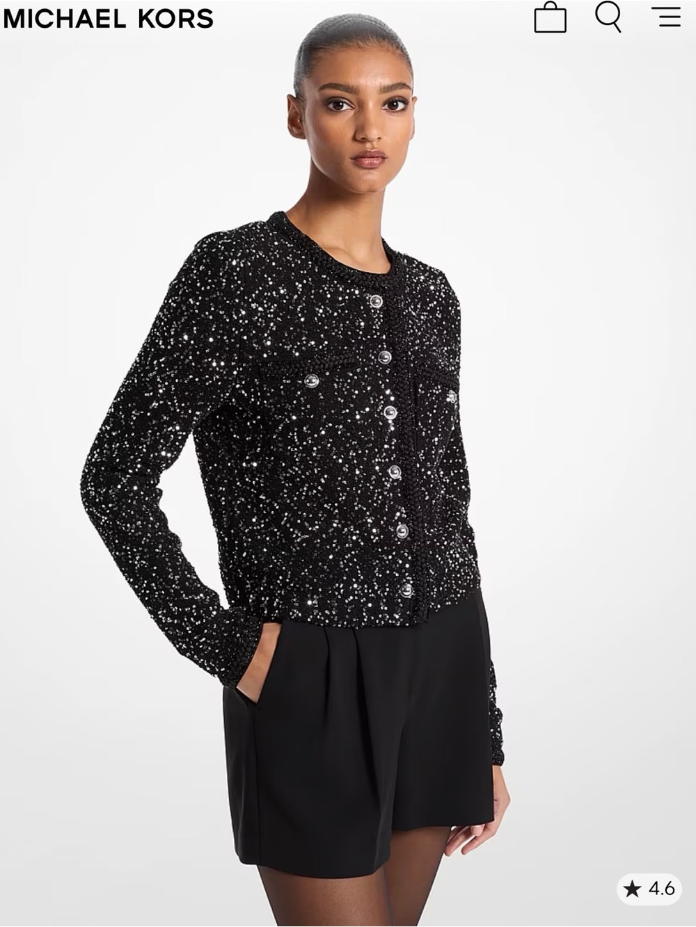 NWT Michael Kors Sequin Metallic Knit Jacket Cardigan Black Silver XL $200
